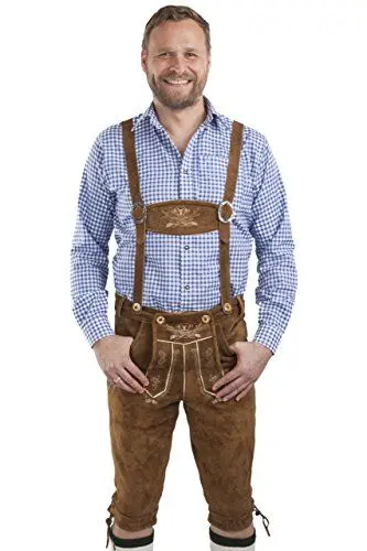 Produktbild: Herren Hopfen und Malz Trachtenlederhose Kniebundhose braun Trachten Lederhose Kniebund Leder Hose (50, Hellbraun)