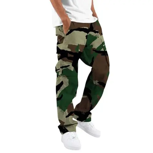 Produktbild: Männer Stretch Cargo Hose Freizeithose Leichte Fitness Jogginghose Wanderhose mit Taschen Wanderhose Herren Lang Hosen Herren Cargohosen Grau Tuchhose Herren