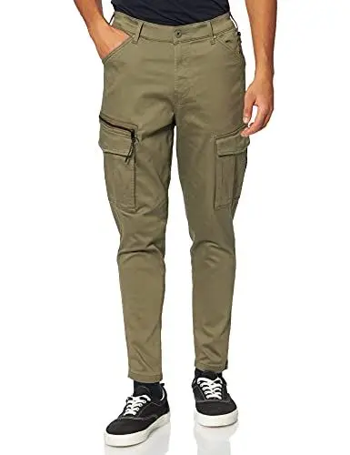 Produktbild: Herren Jack & Jones Cargo Chino Hose JPSTACE JJDEX Stretch Pants Gerader Schnitt Arbeitshosen Look, Farben:Olive, Größe Hosen:34W / 32L