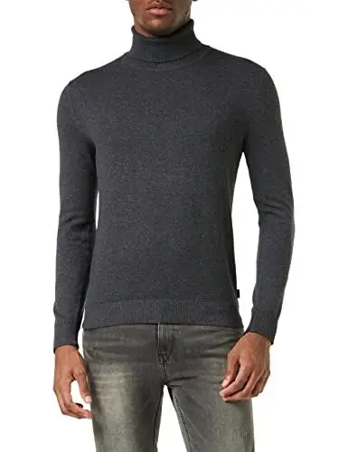 Produktbild: Herren Jack & Jones Dünner Rollkragen Strickpullover | Klassischer Rundhals Sweater | Langarm Basic JJEEMIL, Farben:Dunkelgrau, Größe Pullover:XS