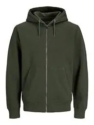 Produktbild: Herren Jack & Jones Kapuzen Sweatshirt Hoodie JJESOFT Basic Zip Sweater Pullover Jumper mit Reisverschluss, Farben:Dunkelgrün, Größe Pullover:S