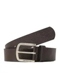 Produktbild: Herren Jack & Jones Ledergürtel JACHARRY Belt Leder Optik Gürtel mit Logo Metall Schnalle, Farben:Dunkelbraun, Größe Gürtel:80