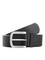 Produktbild: Herren Jack & Jones Ledergürtel JACHARRY Belt Leder Optik Gürtel mit Logo Metall Schnalle, Farben:Schwarz, Größe Gürtel:105