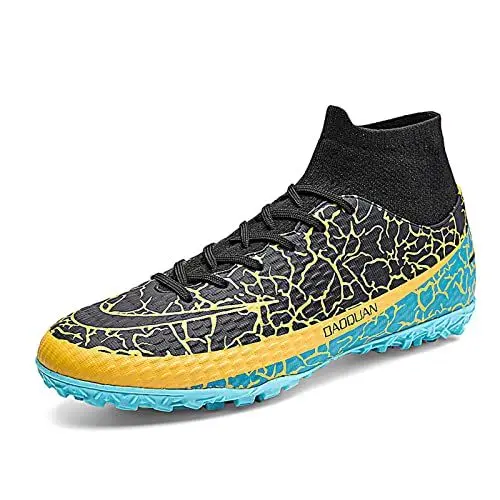 Produktbild: Herren Jugendliche Fussballschuhe High Top Erwachsener Leicht Soccer Boots Outdoor Professionelle Athletics Trainingsschuhe Rutschfest Turf Cleat Sportschuhe Sneakers Schwarz Cyan Cleats 47
