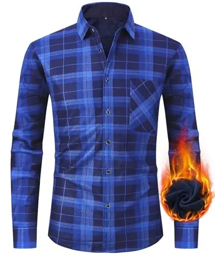 Produktbild: Herren Karierts Flanellhemd Gefüttert Hemdjacke Langarm Thermohemd Winter Flanell Jacke Casual Button Down Freizeithemd Winterjacke mit Taschen Blue-P6-XL