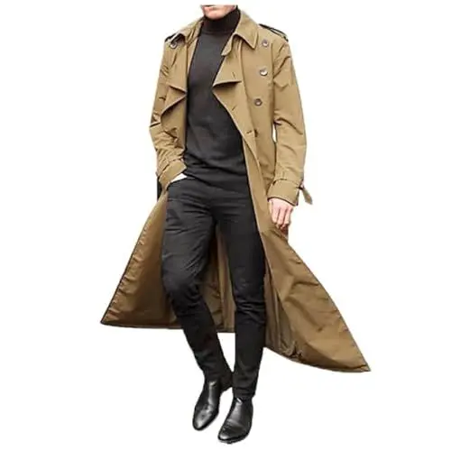Produktbild: Herren Klassisch Länge Zweireihiges Revers Trenchcoat Casual Slim Fit Ultradünner Windbreaker Stilvoll Outdoor Winddichter Sonnenmantel Beige XL