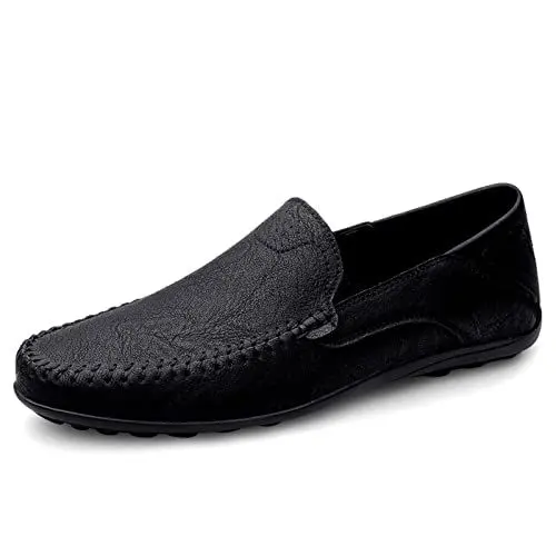Produktbild: Herren Klassische Mokassins Lederschuhe Loafers Schuhe zum Autofahren modische Schlupfschuhe Slipper Leder Flach Atmungsaktiv Freizeitschuhe Kohlenschwarz 42