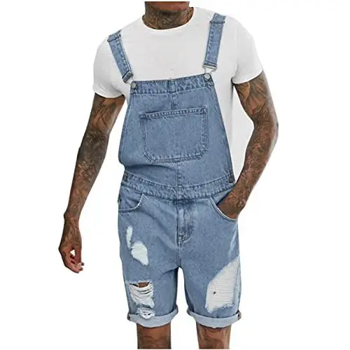Produktbild: Herren Latzhose Overall Jeans Shorts Sommer Kurze Hosen Stilvoll Jumpsuit mit Taschen Denim Hose Verstellbare Träger Kurze Jeanshose Lässiges Regulär Fit Arbeitshose Overalls