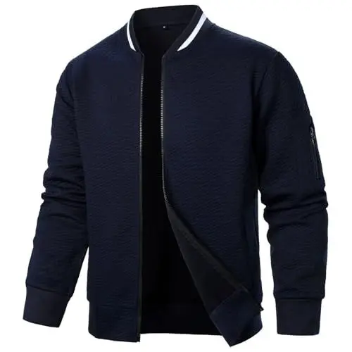 Produktbild: Herren Leicht Trickjacke Übergangsjacke Herren Tehkragen Jacke Lässig Herbst Winter Bomberjacke Winterjacke Fliegerjacke Freizeitjacke Marine #1 L