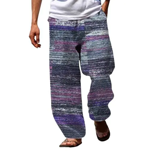 Produktbild: Herren Leinenhose Weite Sommerhose Kordelzug Yogahose Mit Taschen Luftig Sonnenschutz Strandhose Herren Leinenhosen Bundfaltenhose Leinen Weit Herren Latzhose Herren Sommer
