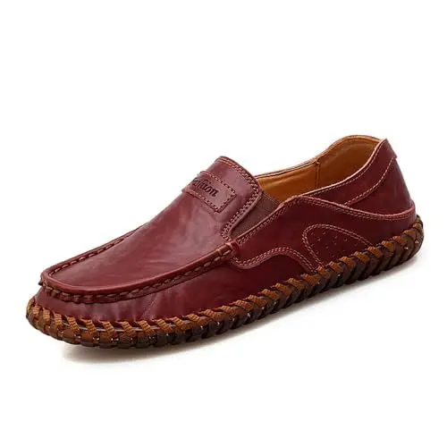 Produktbild: Herren Loafers Leder Mode Casual Loafers Walking Schuhe Fahren Sport Unterhaltung Business Arbeit Schuhe（42 EU,Rot