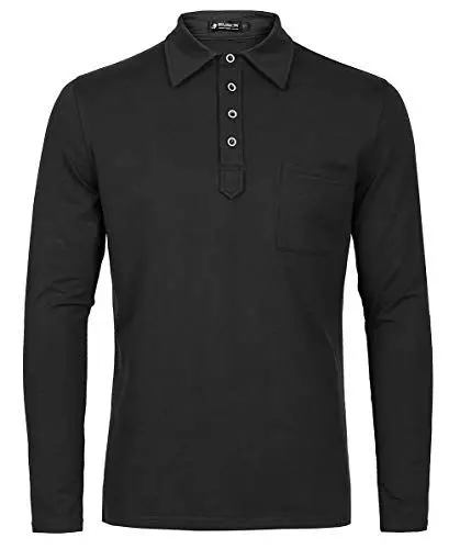 Produktbild: Herren Longsleeve Poloshirt Male Langarmshirt, 100% Baumwolle bequem und Atmungsaktiv Men's Shirt Polohemd EU Größen M Schwarz