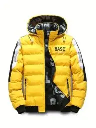 Produktbild: Herren Mantel Winterjacke warme Jacke Outdoorjacke mit Kapuze sportlicher Herren Parka,Herren Warm Bequem Gepolstert Verdickte Daunenjacke Doppelseitige Kleidung Abnehmbare Kappe Jacke (Gelb,4XL)
