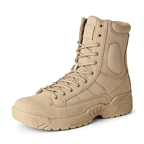 Produktbild: Herren Military Stiefel Wüste Armee Combat Patrol Tactical Einsatzstiefel mit Reissverschluss Leder Jungle Army Stiefel ​ ​Wandern Bergsteigen Offroad Angeln Jagen