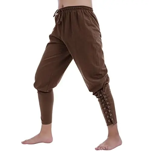 Produktbild: Odizli Mittelalter Kleidung Herren Sommer Leinenhose Lang Wikinger Gothic Steampunk Renaissance Viktorianische Hosen Pirat Kostüm Piratenkostüm Halloween Karneval Cosplay Faschingskostüme Braun L