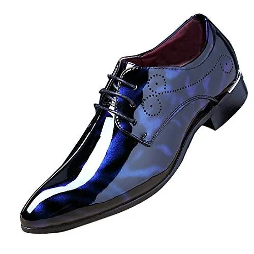Produktbild: Herren Mode Kleid Business Schuh Spitz Zehenbereich Floral Lackleder Schnürschuh Oxford Schwarz Braun Rot Grau, blau, 9