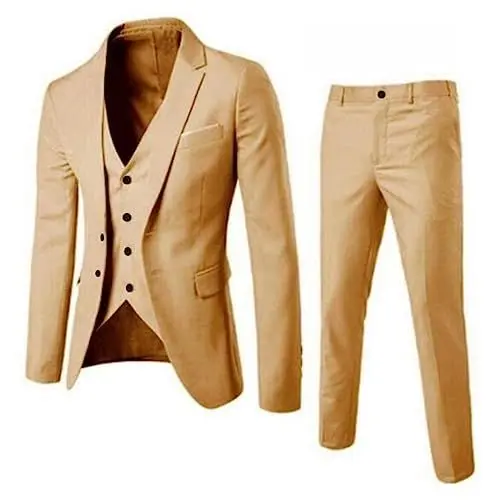 Produktbild: Generisch Serbien Trainingsanzug 3-teiliger Anzug, Business-Hochzeit, Party, Jacke, Weste und Hosenmantel Freizeitanzug Herren (Khaki, XXL)