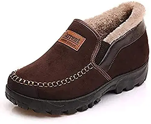 Produktbild: Herren Mokassins Hausschuhe mit gemütlichem Memory Foam Slip auf Loafers Pelz gefüttert Haus Schuhe Indoor Outdoor Ankle Boots Winter（Dunkelbraun,38 EU