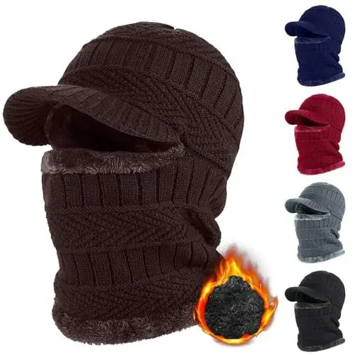 Produktbild: Herren Mütze Winter Warm Strickmütze Thermo Skimaske Windbeständig Gesichtshaube Fleece Gefüttert Gesichtsmaske für Outdoor-Aktivitäten Dicke Motorradmaske Deals of The Day