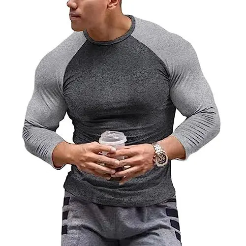 Produktbild: Herren Muskeln Raglan schneiden T-Shirts mit 3/4 Hülse Fitness Trainiert T-Shirt Dunkelgrau-Hellgrau M