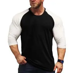 Produktbild: Herren Muskeln Raglan schneiden T-Shirts mit 3/4 Hülse Fitness Trainiert T-Shirt Schwarz-Weiß L