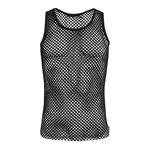 Produktbild: Herren Netz Hemd Transparent Oberteile Tank Top Muskelshirt Sommer ?rmellose Muskel Top Casual Shirt Durchsichtig Workout Achselshirt Weste Atmungsaktiv Unterhemd Unterw?sche Gogo Clubwear Schwarz XL