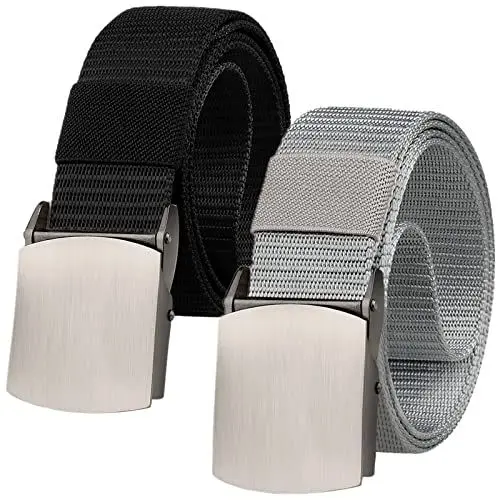 Produktbild: Herren Nylon Gürtel, leichter atmungsaktiver verstellbarer Stoff Canvas Gürtel mit strapazierfähiger Schnellverschluss Metallschnalle, 2er-Pack