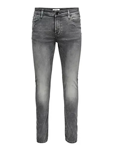 Produktbild: Herren O&S Slim Fit Jeans | Basic Hose Denim Pants ONSLOOM | Tapered Trousers Stoned Washed, Farben:Grau, Größe Jeans:34W / 34L