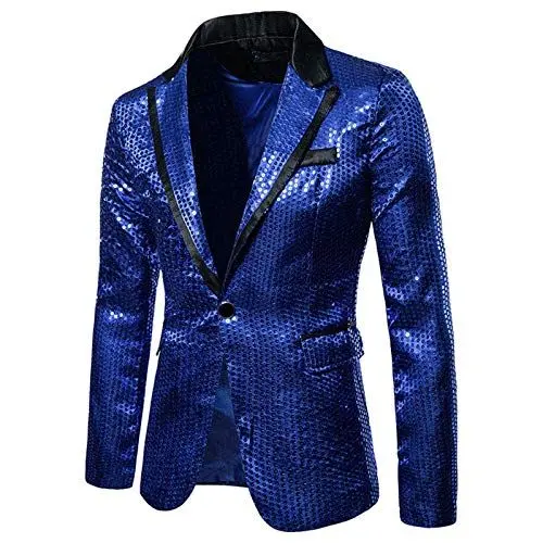 Produktbild: Herren Pailletten Sakko Elegant Langarm Anzugjacke Regular Fit Sakko Freizeit Blazer Business Blazerjacke Sakkos-Anzugjacken Männer Hochzeit Business Party Sakko(Blue,S)