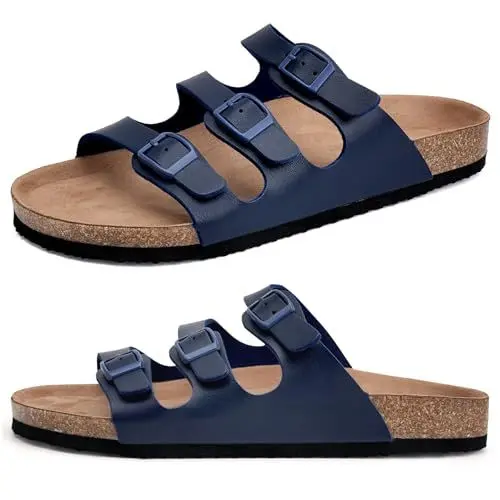 Produktbild: Herren Pantoletten Sandalen Hausschuhe Flache Latschen Sommerschuhe Erwachsene Schlappen Arbeitsschuhe Bequeme Classic(Blau,43 EU)