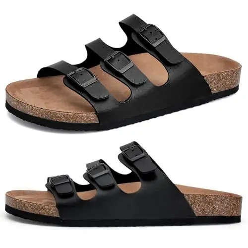 Produktbild: Herren Pantoletten Sandalen Hausschuhe Flache Latschen Sommerschuhe Erwachsene Schlappen Arbeitsschuhe Bequeme Classic(Schwarz,43 EU)