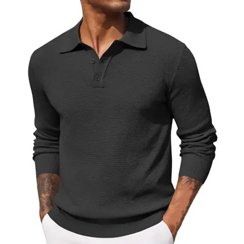 Produktbild: Herren Poloshirt-Langarm Karierter Kragen Poloshirt aus Baumwolle atmungsaktiv Golf Casual T-Shirt Poloshirt Mit Brusttasche Herren Dünne Tshirts Herren Poloshirt Herren Schwarz 6 XL