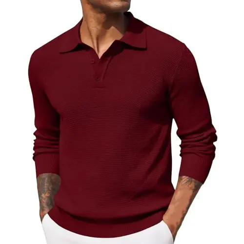 Produktbild: Herren Poloshirt Basic Kontrast Langarm Polohemd Shirt,Herren Poloshirt Polo Shirts Herren Golf Poloshirt Strick Poloshirt Langarmshirt Knopfleiste Herren Poloshirt Herren 5XL Mit Brusttasche