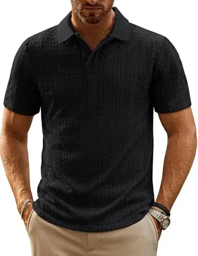 Produktbild: Herren Poloshirt Sportlich Casual T Shirts Herren Kurzarm Golf Polo Shirt Schwarz XL