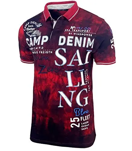Produktbild: Herren Poloshirt Verwaschen Kurzarm Polo T-Shirt Slim Fit Design Fashion Top Print Batik Shirt 150, Farbe:Bordeaux, Größe:L