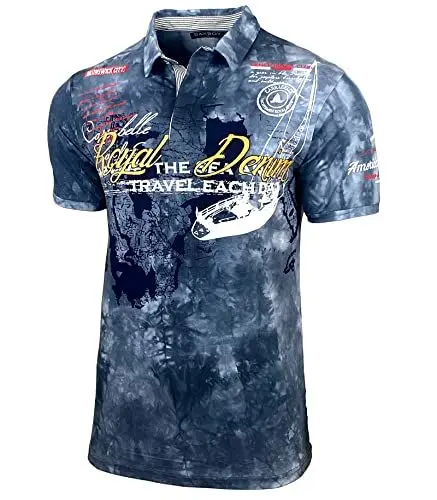 Produktbild: Herren Poloshirt Verwaschen Kurzarm Polo T-Shirt Slim Fit Design Fashion Top Print Royal Denim Batik Shirt 151, Farbe:Grau, Größe:M