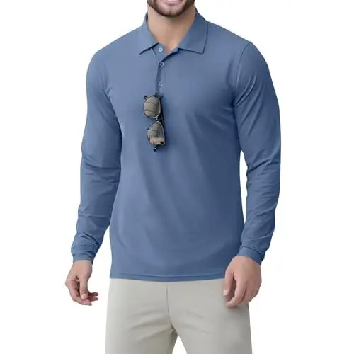 Produktbild: Herren Poloshirts Langarm Golfshirts Atmungsaktiv Outdoor Funktionell Tennis Arbeit Casual Polo T-Shirts Tops Sommer Freizeit leichtes Button Basic Shirts