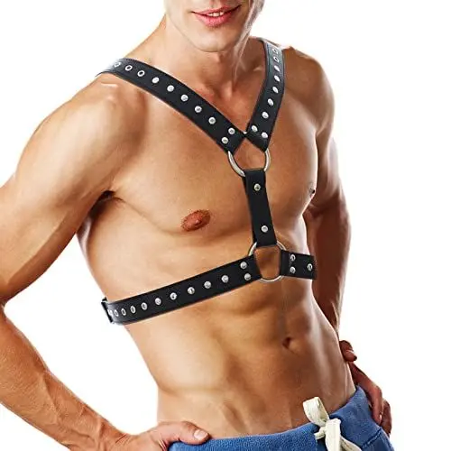 Produktbild: Herren Punk Body Brust Harness Männer Niet Leder Brust Geschirr,Einstellbare Gothic Herren Kleidung,Fetisch Sexy Sklave Bandage Kostüme Herren Clubwear Nachtshow-Kostüm,BDSM Fesseln Schultergurt