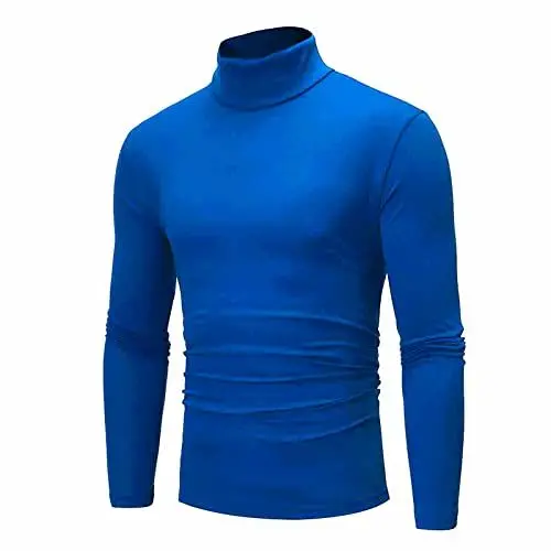Produktbild: Herren Rollkragenshirt Langarm Herren Longsleeve Regular Fit Langarmshirts Rollkragen Pullover Bottom Shirt Baumwolle Sweatshirt Unterzieh Elastisch Einfarbig Langarmshirt Marine XL