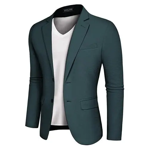 Produktbild: PaulJones Herren Sakko Leger Regular Fit Strick Blazer Anzugjacken mit gkerbtem Kragen XXL Pfauenblau 611S24-4