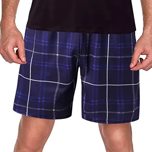 Produktbild: Herren Schlafanzug Baumwolle Pyjama Hose Bequem Loungewear Freizeit Homewear Karo Muster Elastische Taille (Purple, XL)