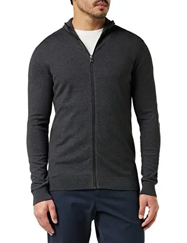Produktbild: Herren Selected Basic Strickjacke | Einfarbiger Baumwolle Cardigan | SLHBERG Zip Longsleeve Sweatshirt, Farben:Dunkelgrau, Größe Pullover:S
