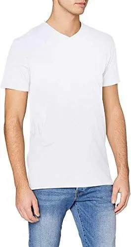 Produktbild: Herren Selected V-Ausschnitt T-Shirt | Einfarbiges Basic Kurzarm Shirt SLHNEWPIMA | Stretch Baumwolle, Farben:Weiß, Größe:L