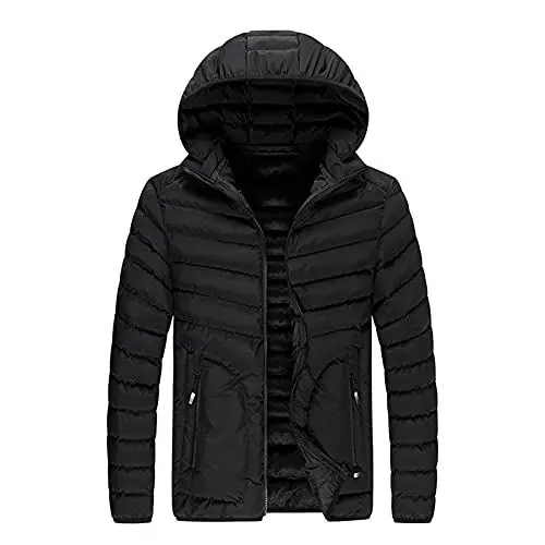 Produktbild: Herren Solid-Colour-Winter-Jacke Reißverschluss Langärmel Herrenjacke Schwarz (Black, L)