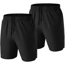 Produktbild: Herren Sport Shorts Kurze Hose Schnell Trocknend Sporthose Leicht mit Reißverschlusstasche(Schwarz/Schwarz,EU-2XL/US-XL)