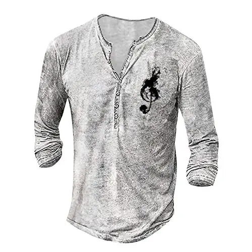 Produktbild: Herren Sweatshirt Langarm Distressed USA Flag Druck Knöpfe Henley Rundhals Langarmshirt Lockere Button Down Henley Shirt mit Ellbogen Patch Leicht Raglan Henleyshirt Lässige Loose Tops fur Manner
