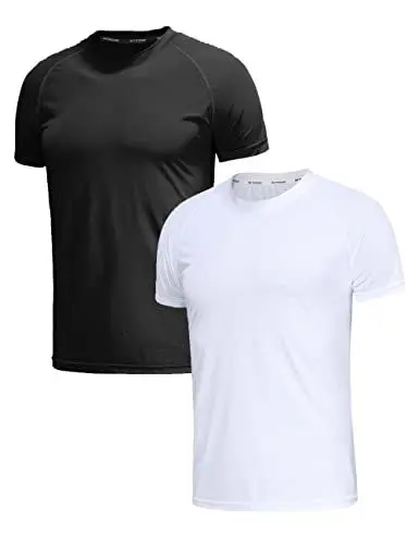 Produktbild: Herren T Shirt 2er Pack Basic Sportshirts Rundhals Laufshirt Männer Kurzarm Funktionsshirt Fitness Atmungsaktiv Sweatshirt Tops-2P02-Black/White-M
