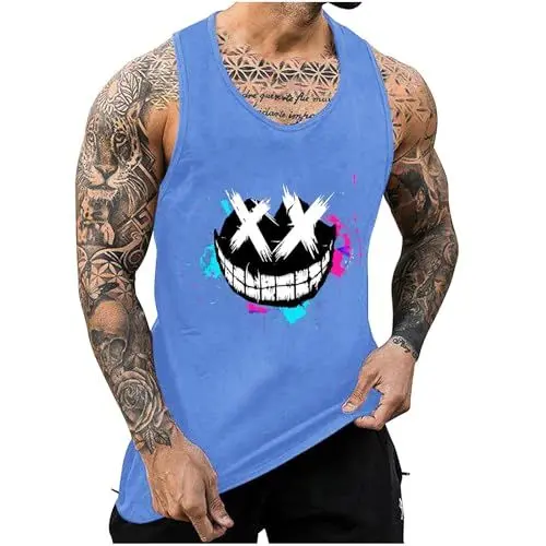 Produktbild: Herren Tank Top Sommer Lässig Tanktop Mode Muskelshirts Oversized Achselshirt Fashion Trägershirt Ärmellose Tshirt Sport Axelshirt Leichte Coole T-Shirt Meine Bestellungen Blau XL
