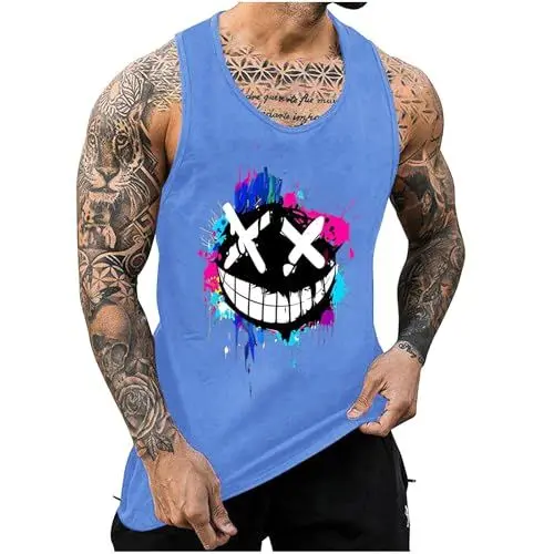 Produktbild: Herren Tank Top Sommer Lässig Tanktop Mode Muskelshirts Sport Axelshirt Oversized Achselshirt Fashion Trägershirt Rundhals Ärmellose Tshirt Leichte T-Shirt Blitzangebote Blau XL