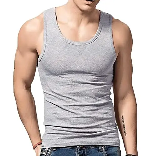 Produktbild: Herren Tanktop Gym Stringer Shirt Baumwolle Muskel Fitness Tanks Fitness Ärmelloser T-Shirt Grau M